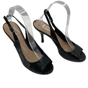 Via Spiga Mesa Black Leather Snakeskin Slingback Open Toe Sexy Pump Heels 9.5